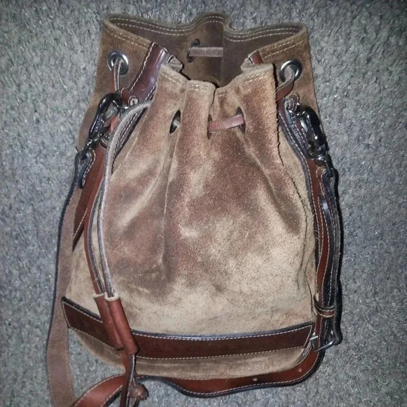 RUGBY-Chestnut Suede w/Leather Trim-Bucket/Shoulderbag- - Picture 1 of 8